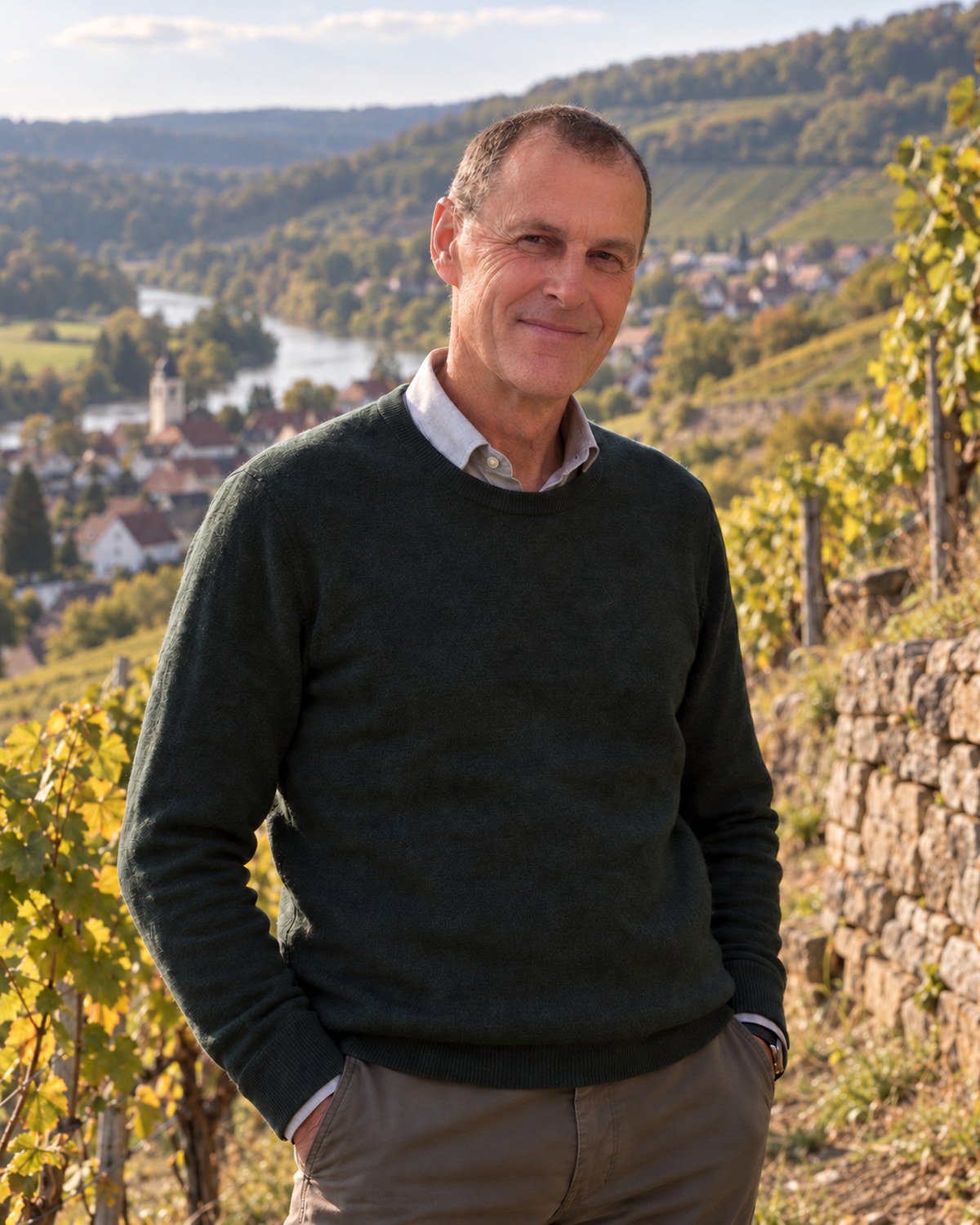 Ade Gärtner, Persönlichkeits-Coach, im Weinberg über dem Kochertal bei Ingelfingen